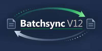 Batchsync V12 wordmark with green and silver arrows representing file synchronization