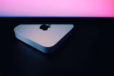 Mac Mini computer in a shadowed environment