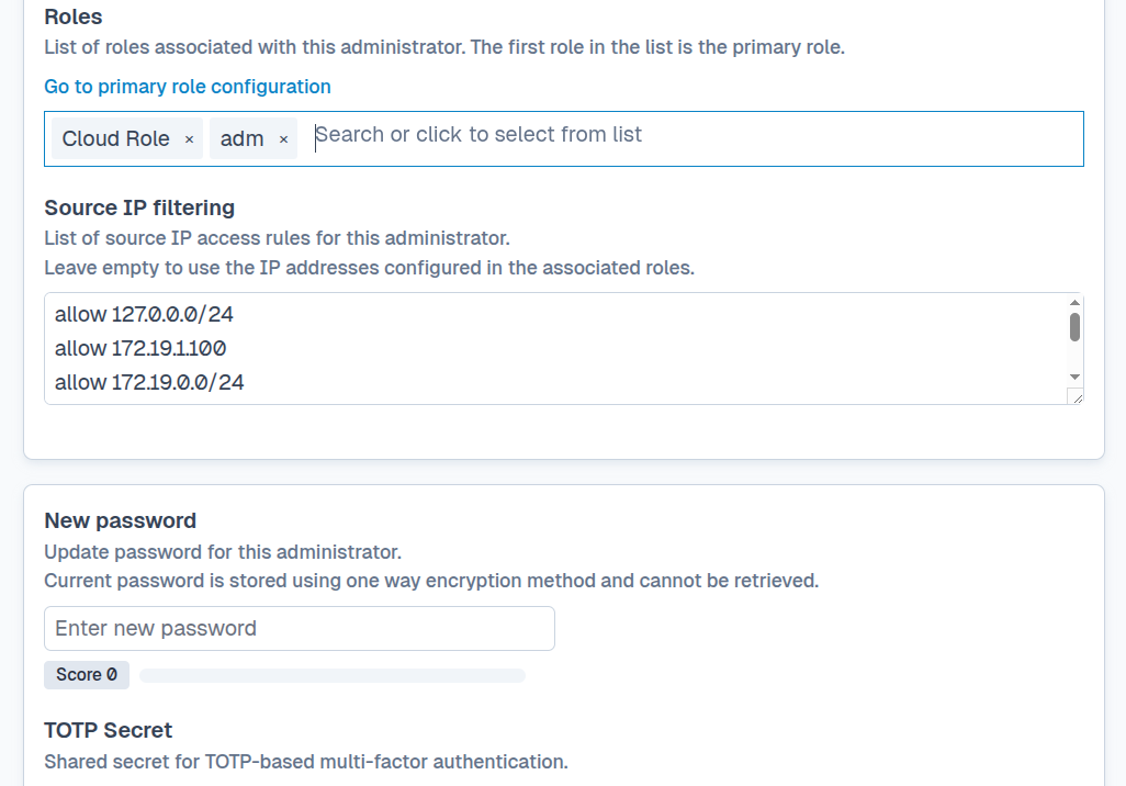 SFTPPlus Web Manager administrator configuration.