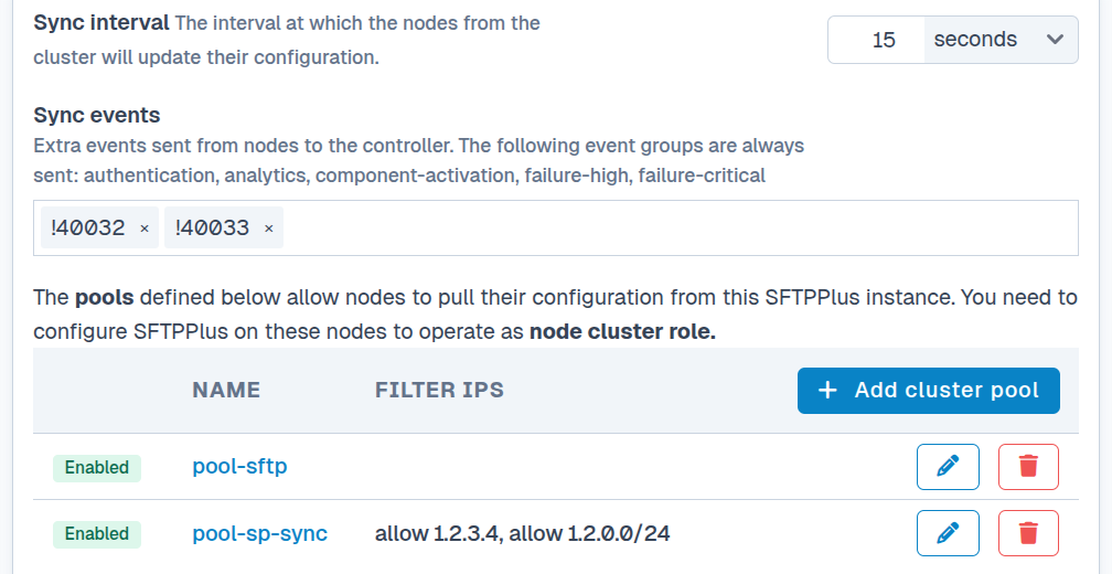 SFTPPlus Web Manager cluster controller configuration.