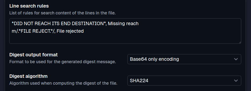 SFTPPlus Web Manager content check configuration in dark mode.