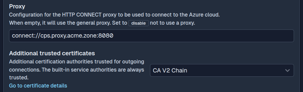 SFTPPlus Web Manager Entra ID HTTP proxy configuration in dark mode.