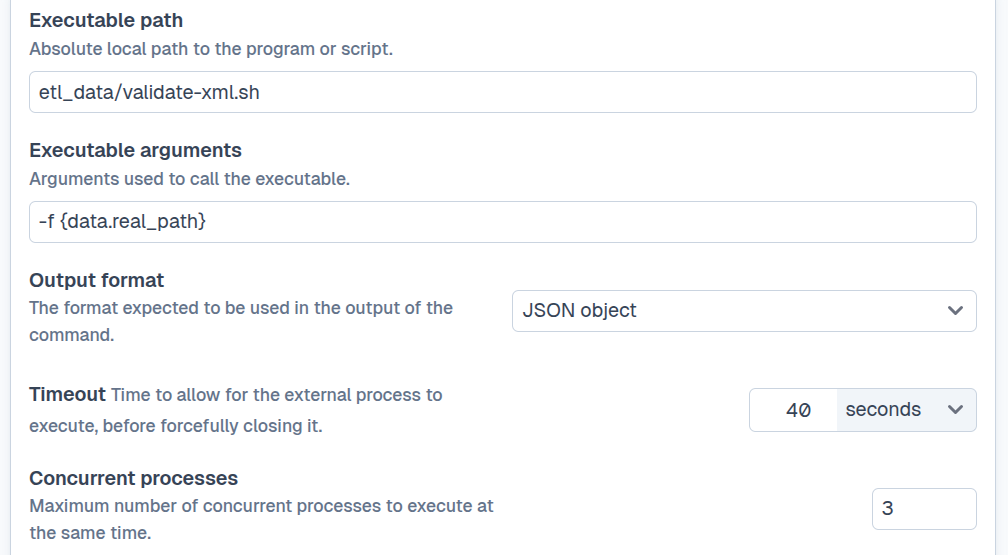 SFTPPlus Web Manager external executable event handler configuration.