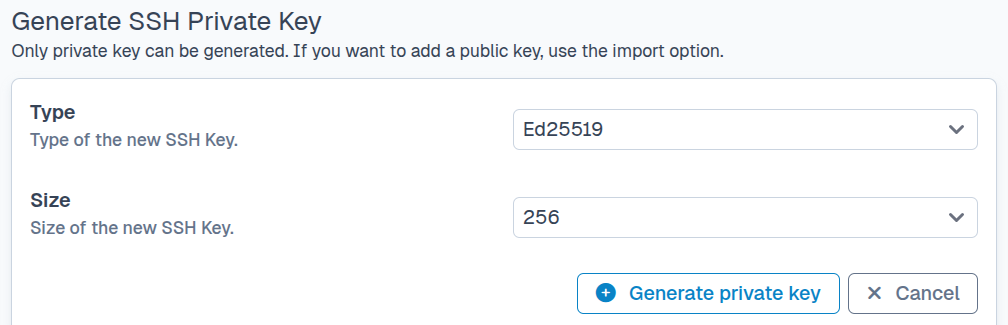 SFTPPlus Web Manager SSH key generation.