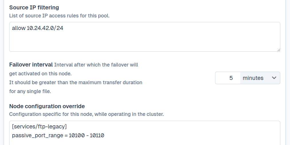 SFTPPlus Web Manager cluster node failover configuration.