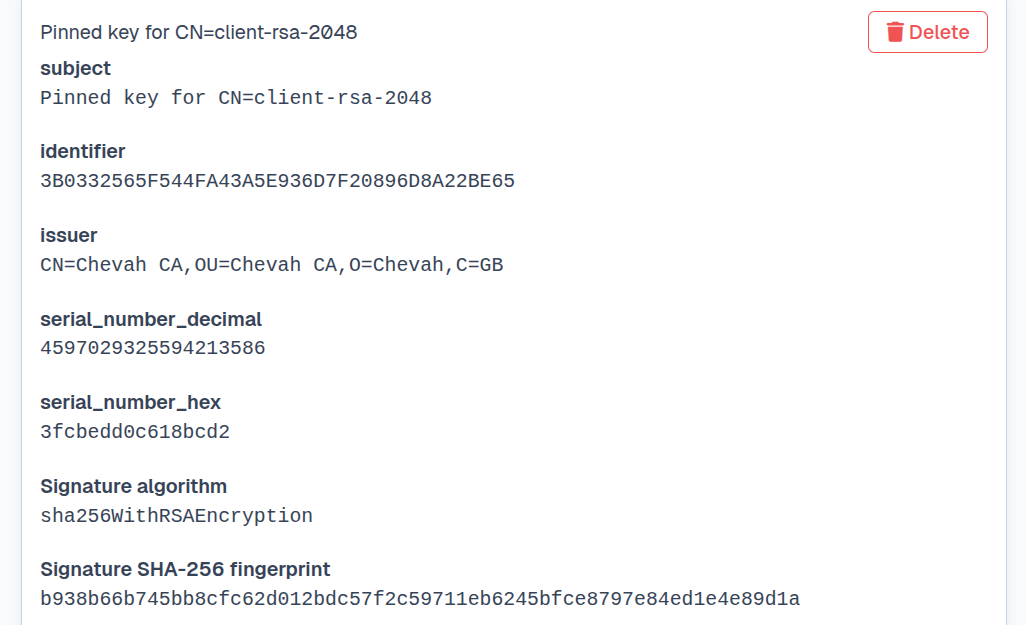 SFTPPlus Web Manager public key pinning configuration.