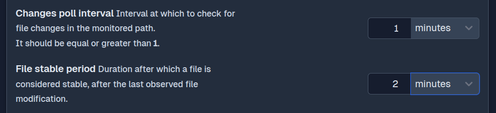 SFTPPlus Web Manager file stability configuration in dark mode.