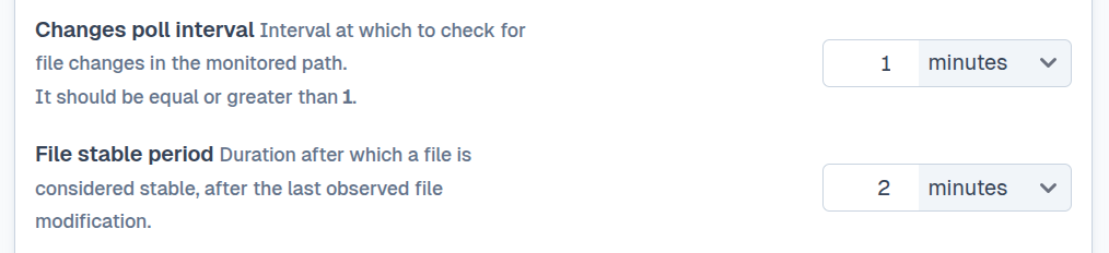 SFTPPlus Web Manager file stability configuration.