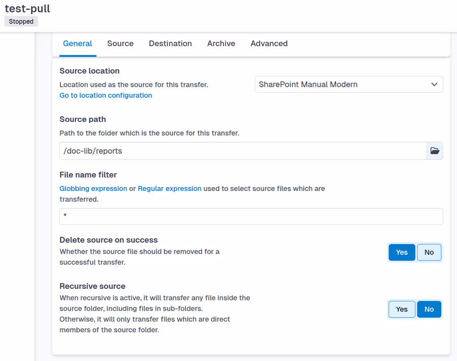 View of transfer source config.