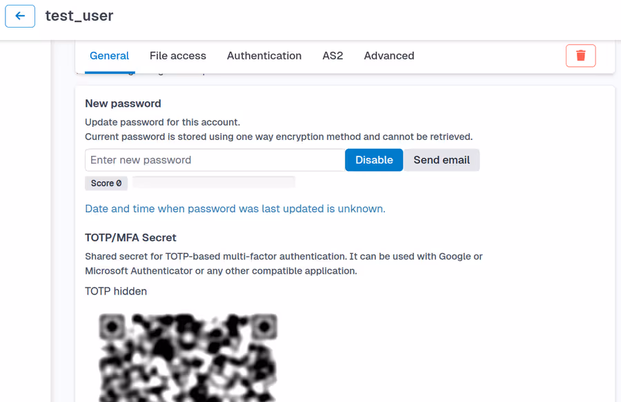 View of user MFA config.