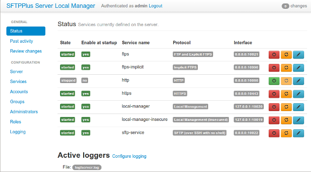 Web Manager Status page