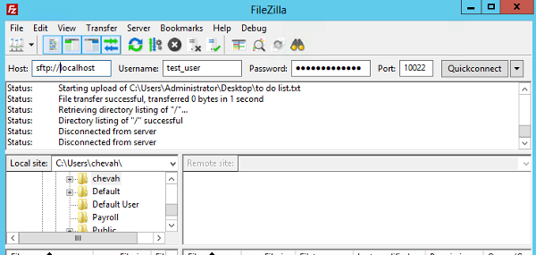 Filezilla change details for SFTP server.