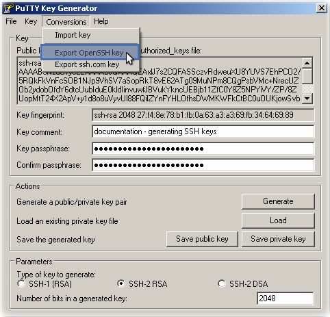 PuttyGen Export key in OpenSSH format
