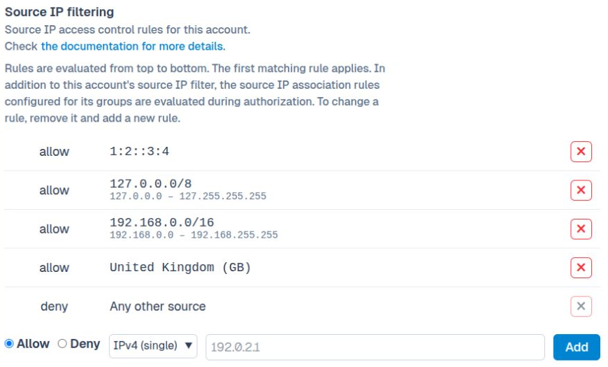 Account source IP filtering in the Web Manager, light theme