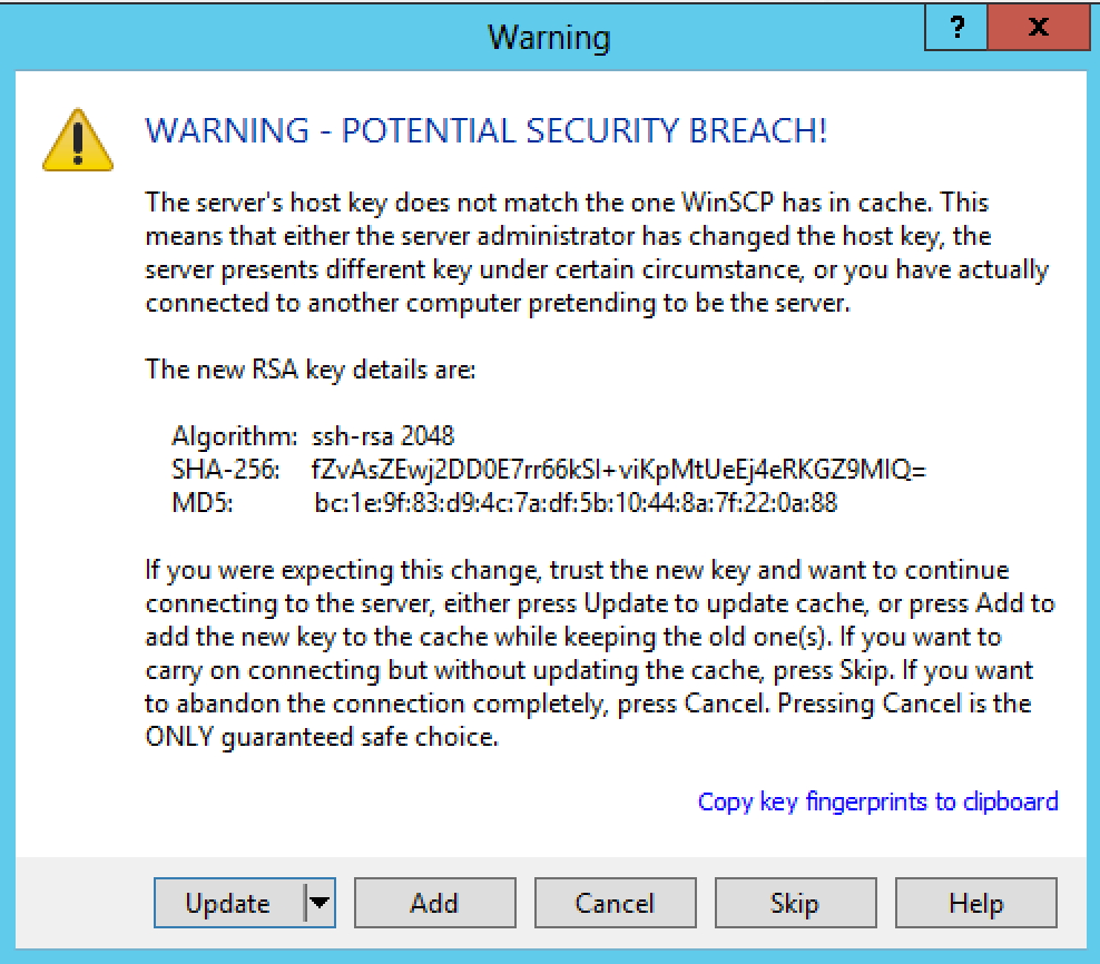 Self-signed certificate for the SFTP service.