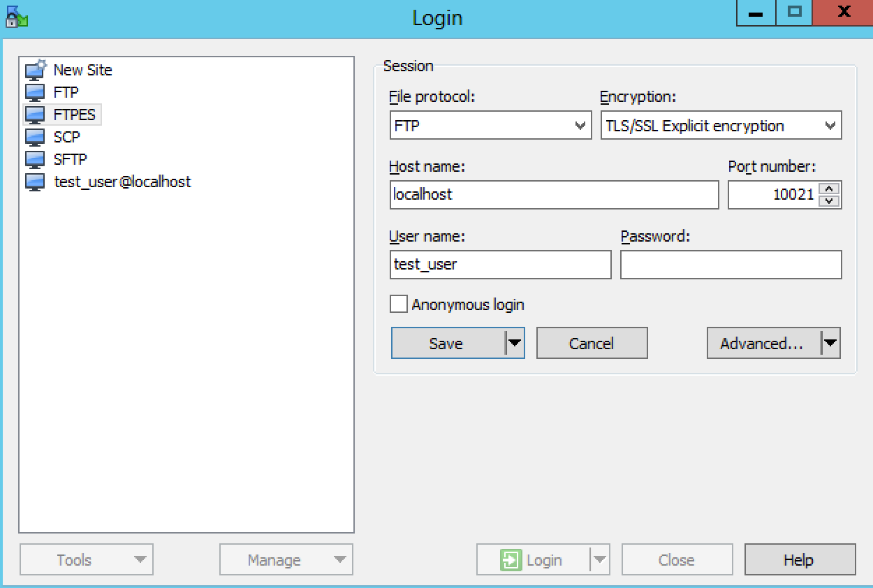 Initial account details for the SFTP service.