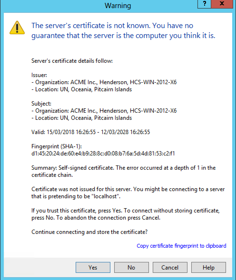 Verify the self-signed certificate.