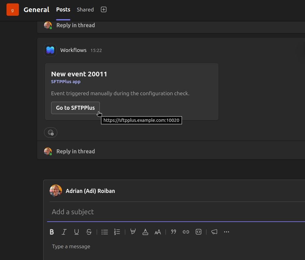 HTTP Event as received on MS Teams.