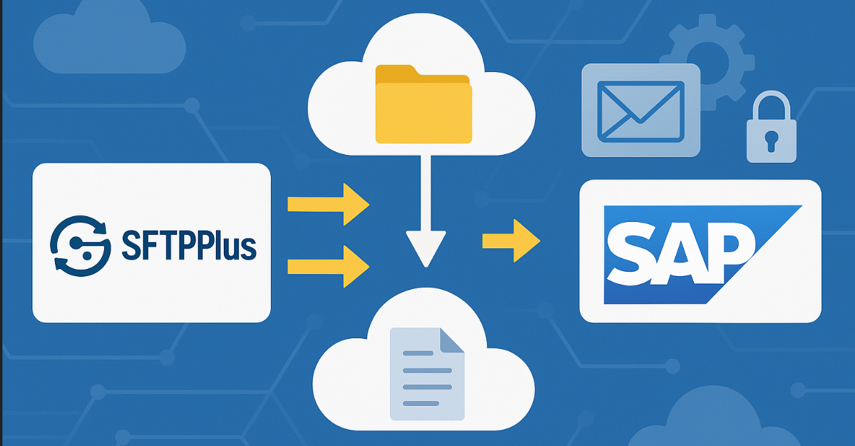 Banner illustrating SAP ERP integration via FTPS with SFTPPlus MFT
