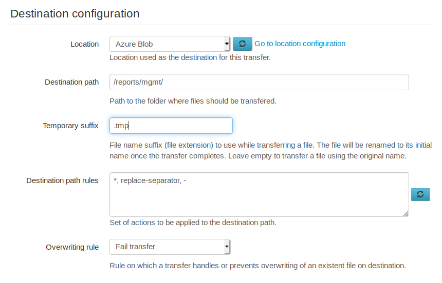 Screenshot with transfer destination in SFTPPlus.