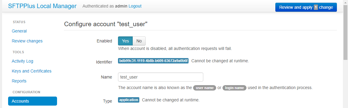 SFTPPlus Account Configuration