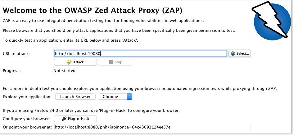 OWASP zaproxy Welcome pane